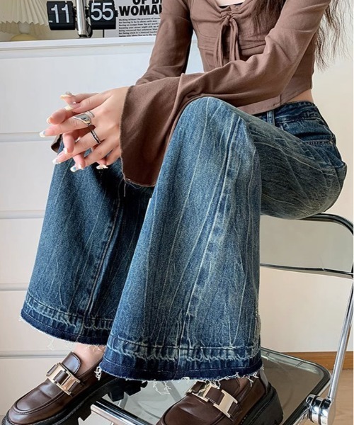 ブランド品 通販サイト ジーンズ セミ ハイウエスト カットオフ デニムパンツ デニム パンツ
