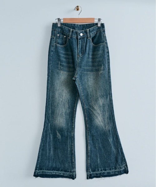 ワイドパンツ ジーンズ デニム デニムパンツ カットオフ ハイウエスト セミ バギー デニム レディース | ブランド登録なし | 12