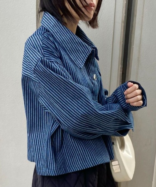 コート アウター ストライプショートジャケット レディース : ZOZOTOWN 