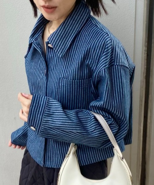 コート アウター ストライプショートジャケット レディース : ZOZOTOWN 