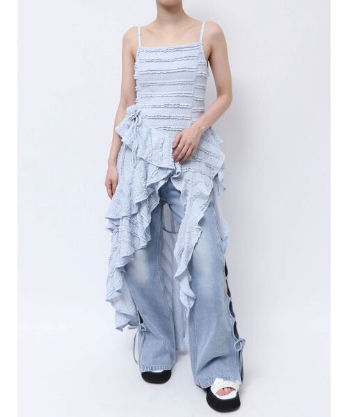 CALNAMUR ワンピース ROSE ASYMMETRIC HEM LONG OP/ローズ
