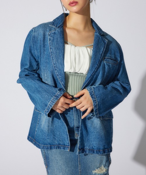 rienda カラーGジャン rienda（リエンダ） デニムジャケット gジャン テーラーカラーデニム