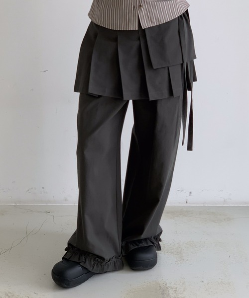 スラックス パンツ Skirt layered frill wide pants レディース