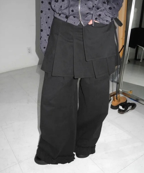 スラックス パンツ Skirt layered frill wide pants レディース