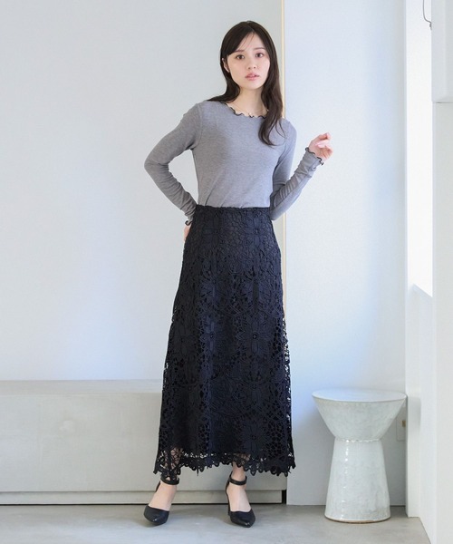 Andemiu（アンデミュウ） スカート カットワークレースフレアスカート