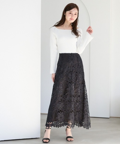 Andemiu（アンデミュウ） スカート カットワークレースフレアスカート