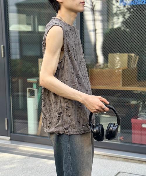 link lot タンクトップ ダメージ加工ビッグノースリーブTシャツ メンズ