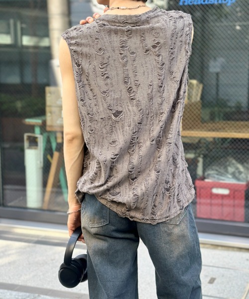 link lot タンクトップ ダメージ加工ビッグノースリーブTシャツ メンズ