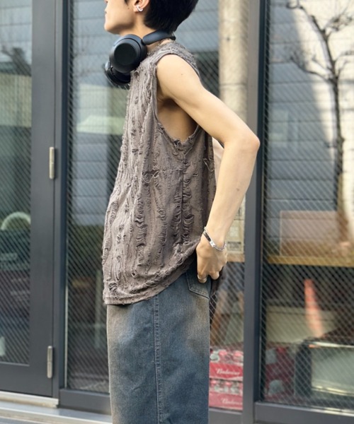 link lot タンクトップ ダメージ加工ビッグノースリーブTシャツ メンズ