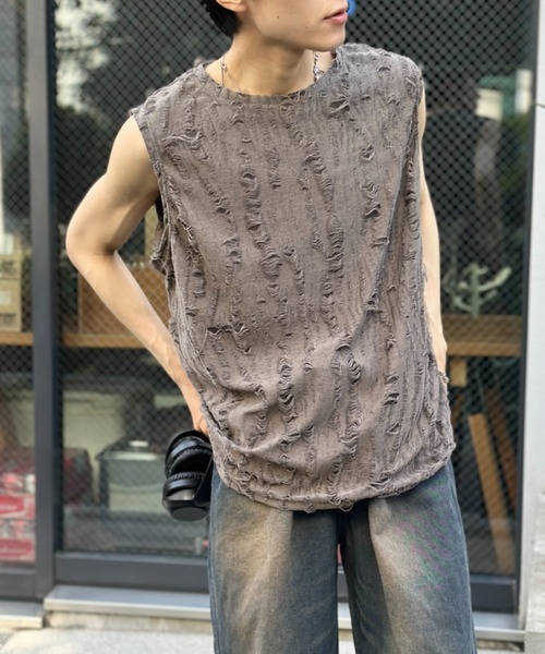 link lot タンクトップ ダメージ加工ビッグノースリーブTシャツ メンズ