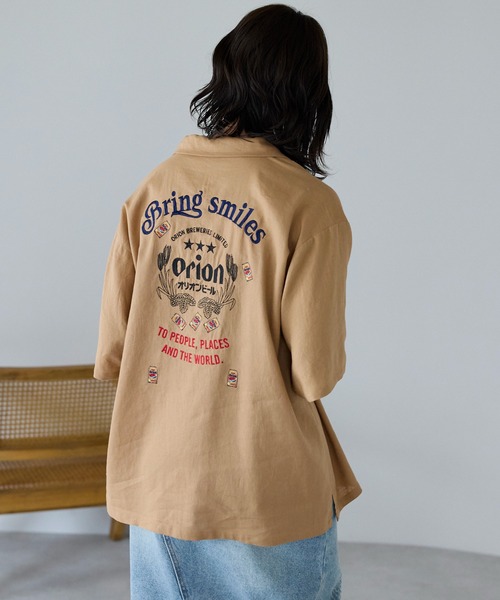 ブラウス シャツ Orion Beer Embroidered Shirt　オリオンビール刺繍半袖開襟シャツ レディース メンズ