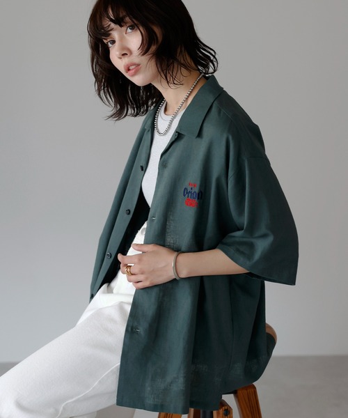 ブラウス シャツ Orion Beer Embroidered Shirt　オリオンビール刺繍半袖開襟シャツ レディース メンズ セール】Orion Beer Embroidered Shirt オリオンビール刺繍半袖