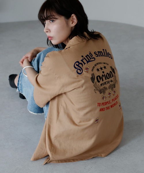 ブラウス シャツ Orion Beer Embroidered Shirt　オリオンビール刺繍半袖開襟シャツ レディース メンズ セール】Orion Beer Embroidered Shirt オリオンビール刺繍半袖