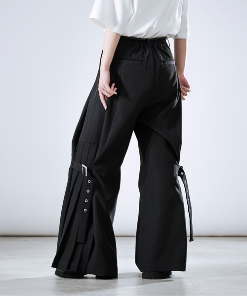 Ellno Loset パンツ サイドプリーツハトメベルトパンツ メンズ