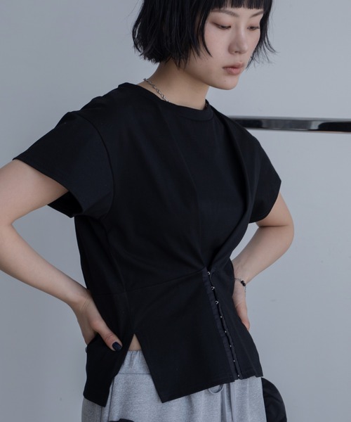 tシャツ コルセットライクショートスリーブトップス レディース 