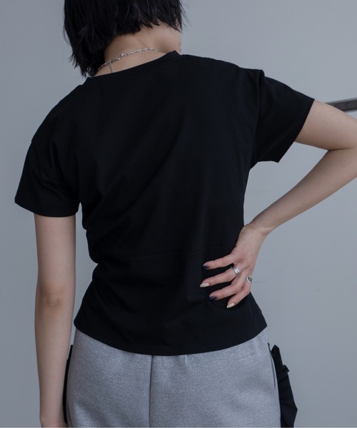 tシャツ 半袖 コルセットライクショートスリーブトップス レディース