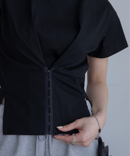 tシャツ 半袖 コルセットライクショートスリーブトップス レディース