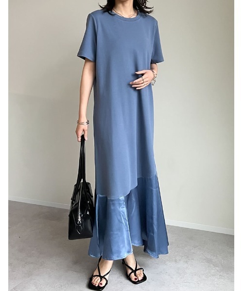 【着用1回】Reflect モノトーンフローラル♡ドロストワンピース Re:EDIT ワンピース 「接触冷感」「低身長サイズ有」冷感