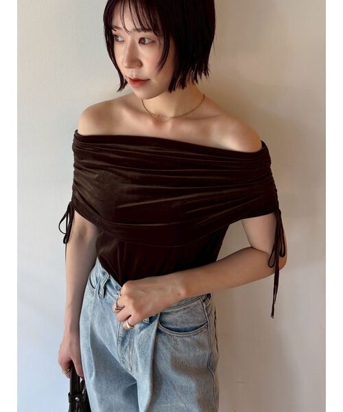 LAGUNAMOON（ラグナムーン） tシャツ ライトベロアオフショルトップス