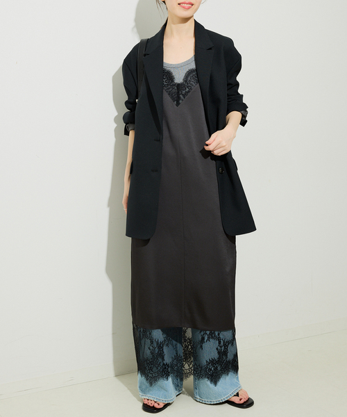ブラック　サテンワンピース SLOBE IENA 新品 スローブ イエナ SLOBE IENA 《WEB限定/追加予約》レースサテン