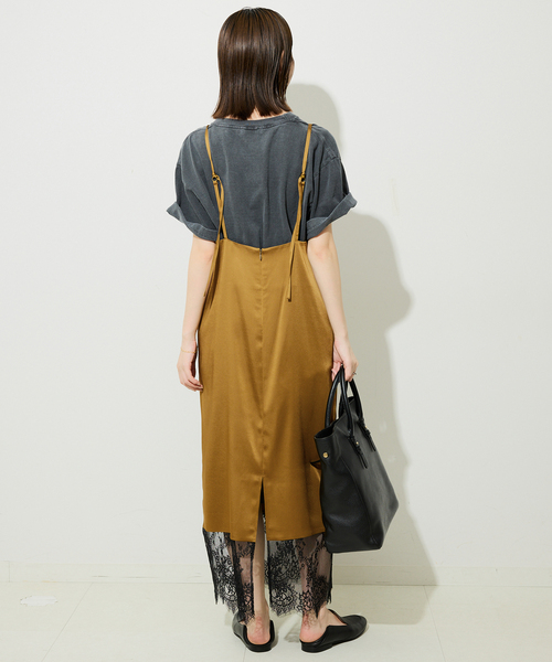ブラック　サテンワンピース SLOBE IENA 新品 レースサテンワンピース（ワンピース）｜SLOBE IENA（スローブ