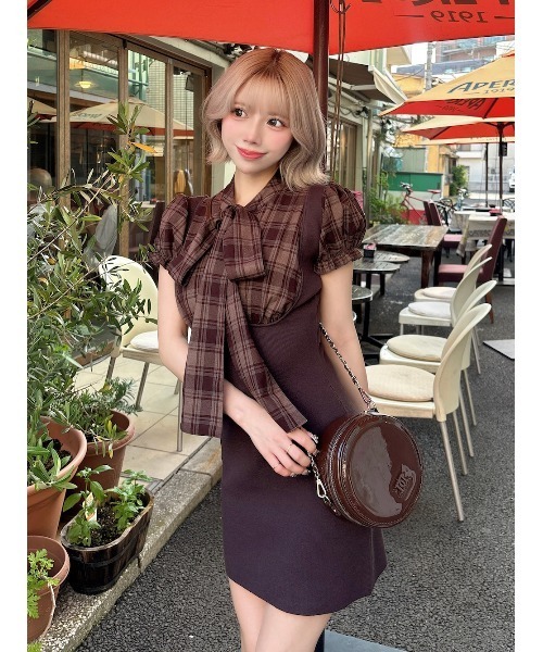 Darich ボウタイニットミニワンピース Darich ワンピース レイヤードライクボウタイニットミニ