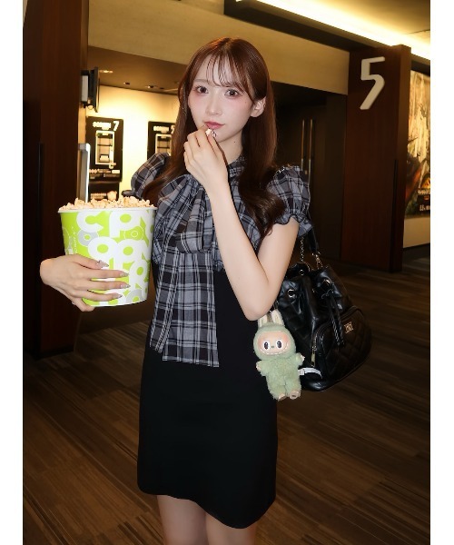 Darich ボウタイニットミニワンピース Darich ワンピース レイヤードライクボウタイニットミニ
