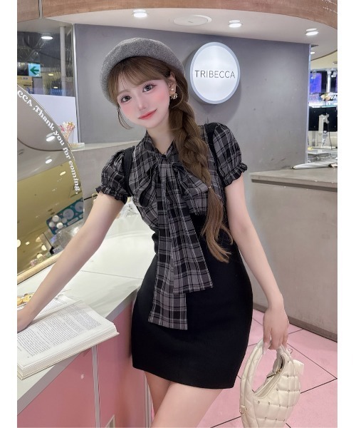 Darich ワンピース レイヤードライクボウタイニットミニ