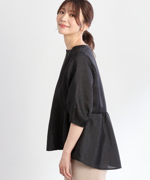 【すっきり見え！長め丈】ペプラムデザインシアーブラウス Reflect ブラウス シャツ 「すっきり見え！長め丈」ペプラム