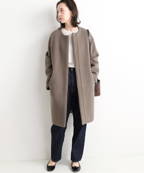 IENA ノーカラーウールコート ブラウン系グレー IENA（イエナ） ノーカラーコート 38 ブラウン レディース : ZOZOTOWN
