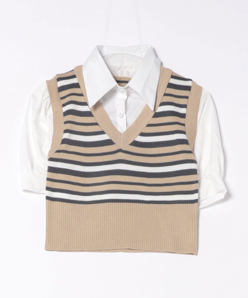 STYLEBLOCK ブラウス シャツ ニットベスト＆シャツレイヤードセット