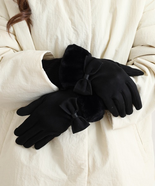 FUNALIVE（ファンアライブ） 手袋 リボン＆ファーコンビ手袋