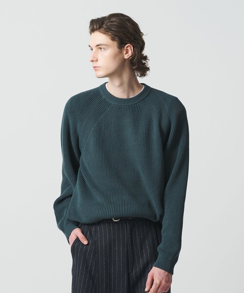 【美品】STONE  オリーブ クルーネックセーター BEAUTY＆YOUTH UNITED ARROWS セーター ニット クリスプ アゼ スリーク