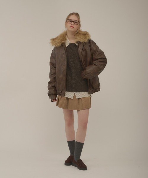 hazyl ブルゾン アウター embossing fur blouson / エンボスファー付き