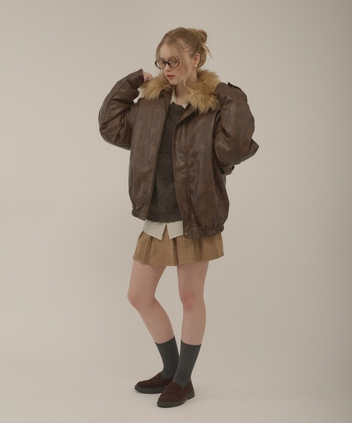 hazyl ブルゾン アウター embossing fur blouson / エンボスファー付き