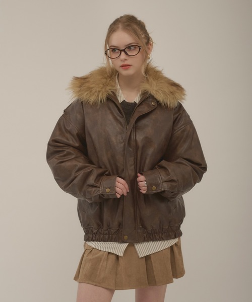 エンバ 毛皮 ブルゾン ジャケット サイズL レディース hazyl ブルゾン アウター embossing fur blouson / エンボスファー付き