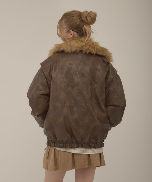 hazyl ブルゾン アウター embossing fur blouson / エンボスファー付き