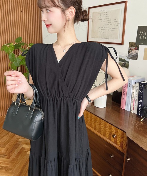 「moment+」 ノースリーブワンピース M ブラック レディース_画像4