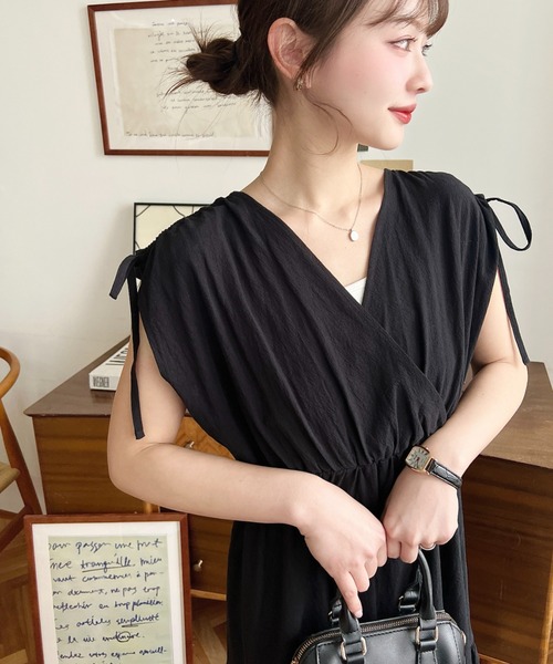 「moment+」 ノースリーブワンピース M ブラック レディース_画像6