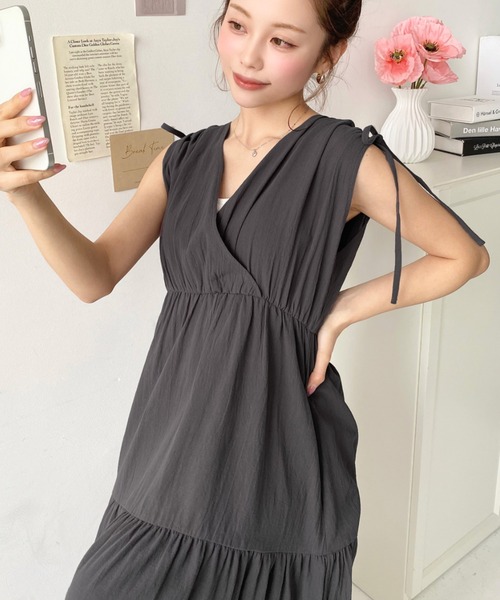 「moment+」 ノースリーブワンピース M ブラック レディース_画像9