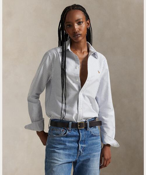 【美品】 ポロラルフローレン 近年モデル シャツ ブラウス ロゴ刺繍 ストライプ POLO RALPH LAUREN（ポロ・ラルフローレン） ブラウス シャツ