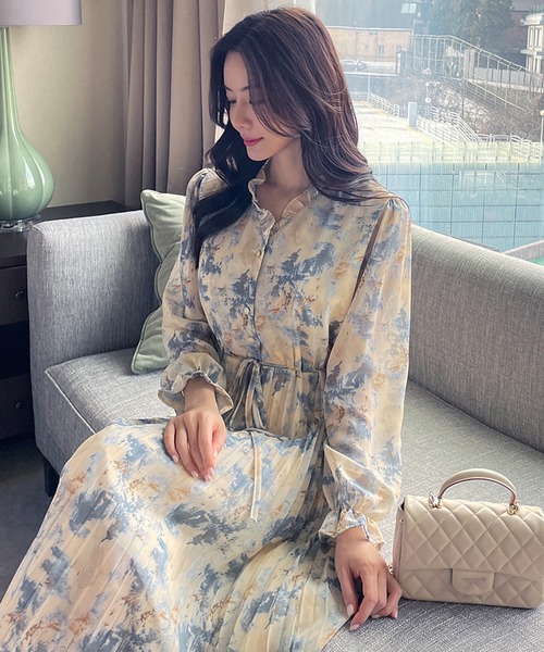 ＆soiree（アンドソワレ） ワンピース 花柄ウエストリボンプリーツ