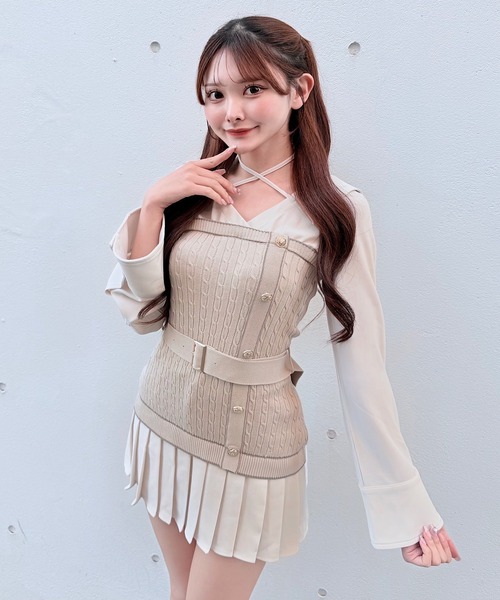NOMAE ノーマエ シャツドッキングプリーツワンピース ベージュ NOMAE（ノーマエ） シャツワンピース シャツドッキングプリーツ
