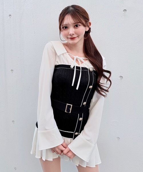 NOMAE（ノーマエ） シャツワンピース シャツドッキングプリーツ