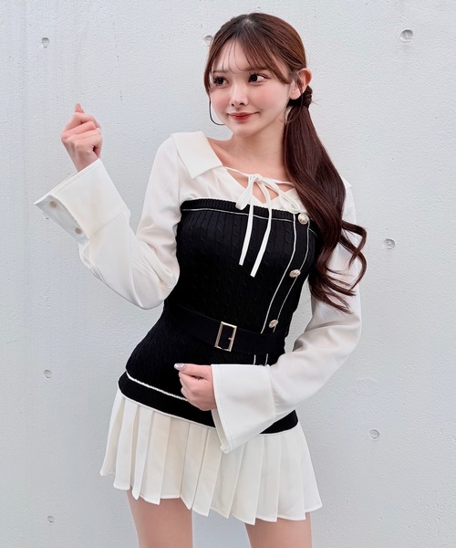 NOMAE シャツドッキングプリーツワンピース NOMAE（ノーマエ） シャツワンピース シャツドッキングプリーツ