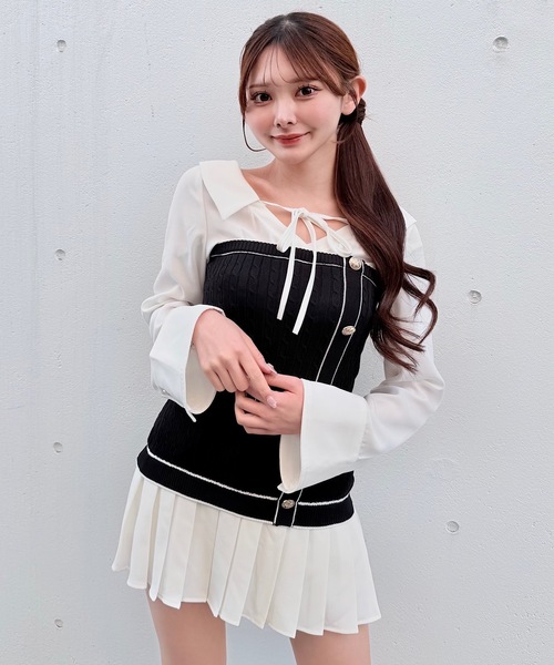 NOMAE（ノーマエ） シャツワンピース シャツドッキングプリーツ