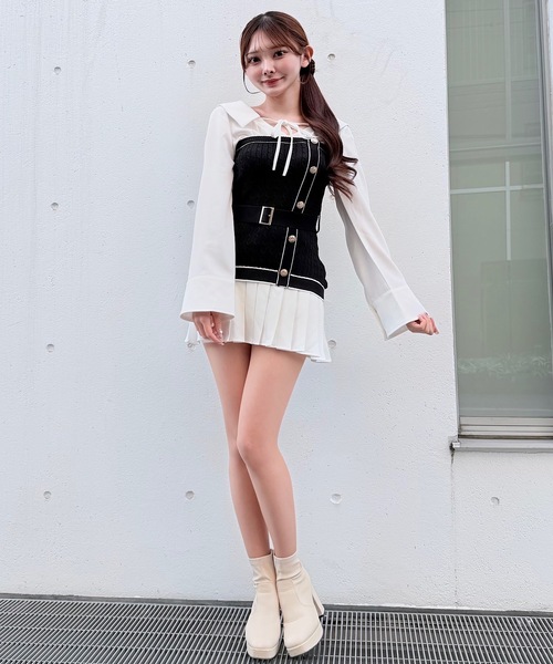 NOMAE（ノーマエ） シャツワンピース シャツドッキングプリーツ