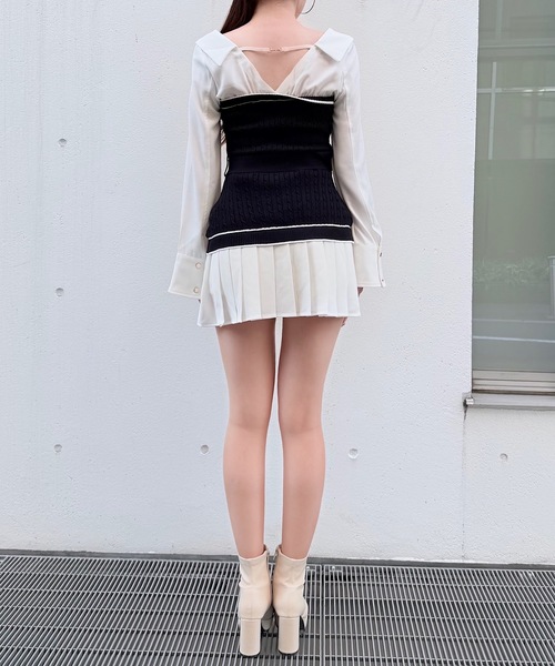 nomae シャツドッキングプリーツワンピース ブラック NOMAE（ノーマエ） シャツワンピース シャツドッキングプリーツ