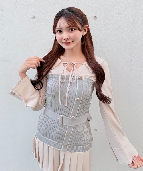 nomae ノマエ シャツドッキングプリーツワンピース グレー NOMAE（ノーマエ） シャツワンピース シャツドッキングプリーツ