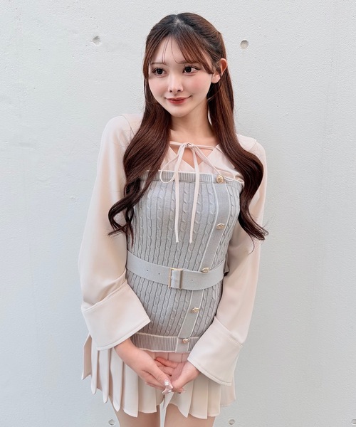 NOMAE ノーマエ シャツドッキングプリーツワンピース ベージュ NOMAE（ノーマエ） シャツワンピース シャツドッキングプリーツ